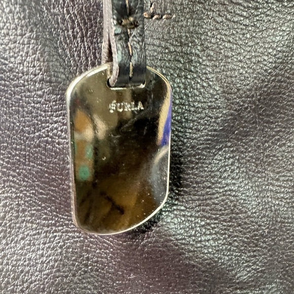 FURLA Shoulder Bag  Brown & Orange Leather  Side Zippers Large Tote Straps - Picture 6 of 15